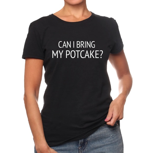 Women’s Can I Bring My Potcake Dog Black Tee Dog Mom T-shirt - Picture 1 of 1